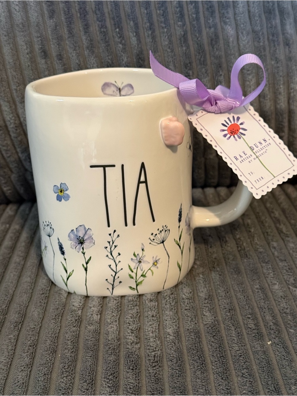 Rae Dunn TIA Floral Mug - Purple, Green & Pink Accents